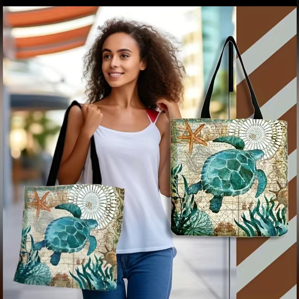 New Turtle Canvas Tote - Large